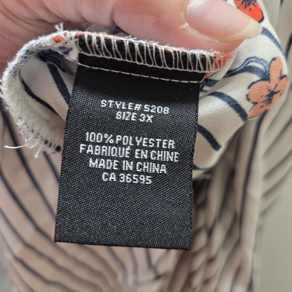 BNWT Mandee Plus Half-Button V-Neck Stripe Floral Blouse | 3/4 Sleeve Relaxed Fi - Picture 8 of 8